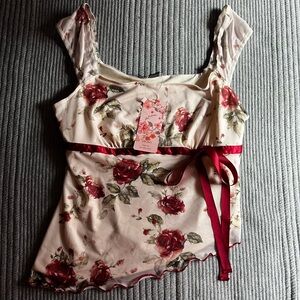 Asymmetrical hem flower print tank top Romwe